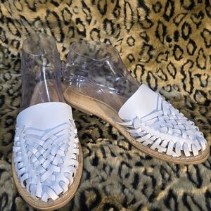 Latigo White Woven Leather Sandals
